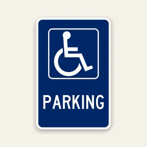 Handicap parking sign with ADA symbol indicating designated accessible parking area