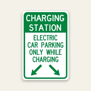 ev charging station parking only while charging sign with arrows 12x18 reflective