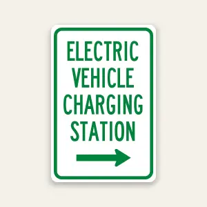 electric vehicle charging station direction sign with right arrow reflective