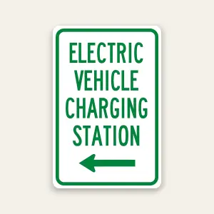 electric vehicle charging station direction sign with left arrow reflective