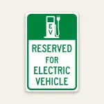 reserved for electric vehicle sign with EV charging icon reflective