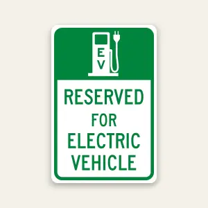 reserved for electric vehicle sign with EV charging icon reflective