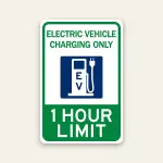 electric vehicle charging only sign 1 hour limit reflective with icon