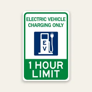 electric vehicle charging only sign 1 hour limit reflective with icon
