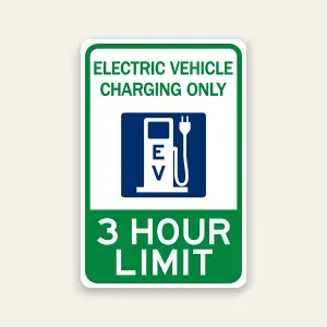 electric vehicle charging only sign 3 hour limit reflective with icon