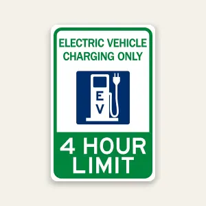 electric vehicle charging only sign 4 hour limit reflective with icon
