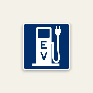 electric vehicle charging symbol sign blue reflective icon only