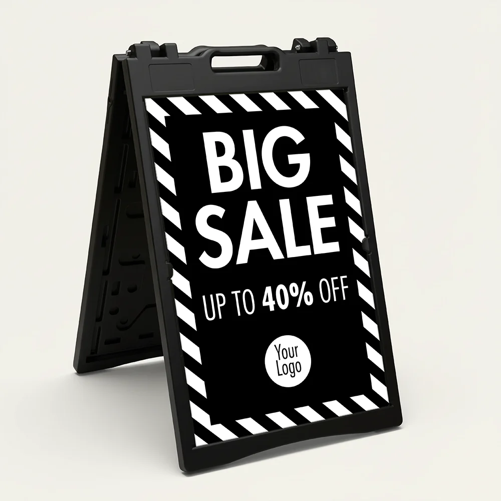 Custom Stripe Border A-Frame Sign for Promotions — Black panel with White Frame