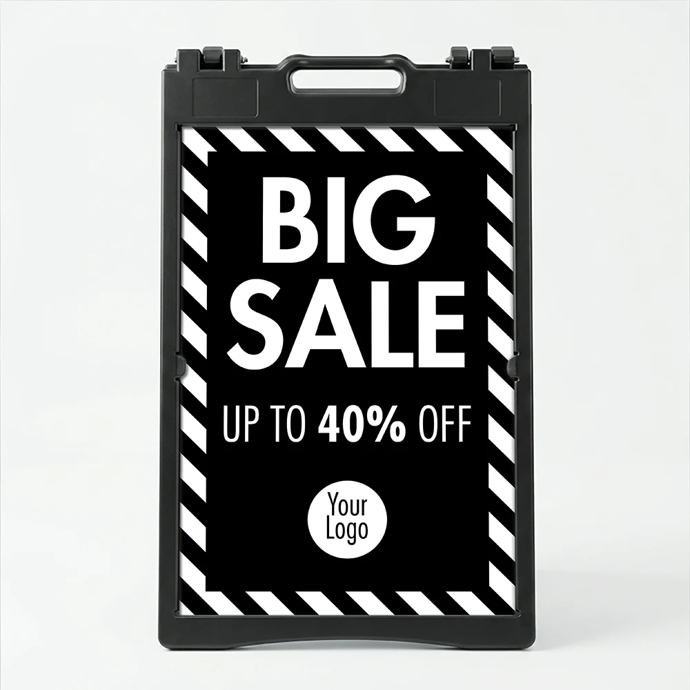 Custom Stripe Border A-Frame Sign for Promotions — Black panel with White Frame
