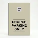 Custom parking only A-frame sign with minimalist beige design and square logo box in black frame for Los Angeles church school or private facility