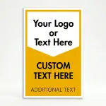 Custom chevron split panel A-frame sign with white logo section and yellow message panel for Los Angeles food business or retail storefront