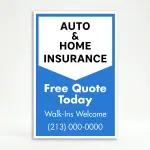 Custom chevron split panel A-frame sign with white logo section and blue message panel for Los Angeles professional service or retail business