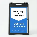 Custom chevron split panel A-frame sign with white logo section and blue message panel for Los Angeles professional service or retail business