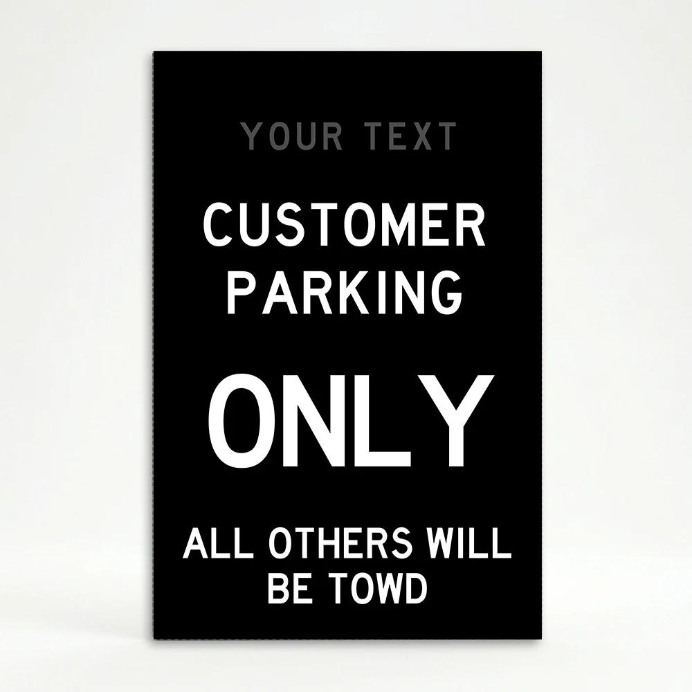 Custom tow warning parking enforcement A-frame sign with black background and white text for Los Angeles retail store apartment or office building