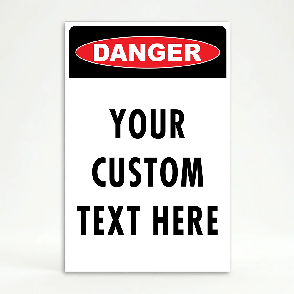 Custom OSHA style danger safety A-frame sign with red danger badge and white background for Los Angeles office medical facility or indoor workplace