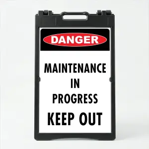 Custom OSHA style danger safety A-frame sign with red danger badge and white background for Los Angeles office medical facility or indoor workplace
