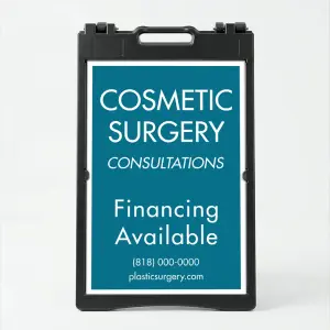 Custom full panel teal professional service A-frame sign with white border and flexible text layout for Los Angeles medical practice law firm or corporate office