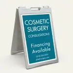 Custom full panel teal professional service A-frame sign with white border and flexible text layout for Los Angeles medical practice law firm or corporate office