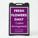 Custom full panel purple professional service A-frame sign with white border and flexible text layout for Los Angeles creative business wellness practice or retail store