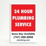 Custom message and contact A-frame sign with bold red upper section and white contact panel for Los Angeles service business restaurant or retail store