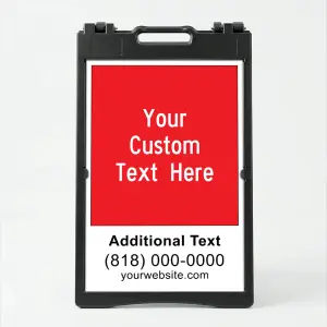 Custom message and contact A-frame sign with bold red upper section and white contact panel for Los Angeles service business restaurant or retail store