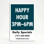 Custom message and contact A-frame sign with deep teal upper section and white contact panel for Los Angeles restaurant café or wellness center
