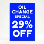 Custom discount offer A-frame sign with bold electric blue background and white customizable text for Los Angeles retail store or service business