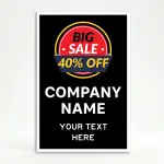 Custom promotional A-frame sign with sale badge and business name for Los Angeles retail storefront