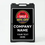 Custom promotional A-frame sign with sale badge and business name for Los Angeles retail storefront