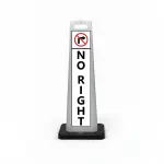 Black white and red no right turn flat cone sign with no right turn symbol and vertical NO RIGHT lettering on white background for Los Angeles parking lot corporate campus or shopping center