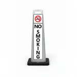 Black white and red no smoking flat cone sign with no smoking symbol and vertical NO SMOKING lettering on white background for Los Angeles parking garage building entrance or outdoor area