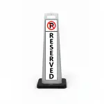 Black white and red reserved no parking flat cone sign with no parking symbol and vertical RESERVED lettering on white background for Los Angeles office building residential complex or medical facility