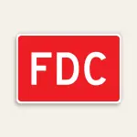 Full red 18x12 horizontal Maxmetal sign with large bold white FDC letters centered on red panel, no border.