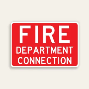Full red 18x12 horizontal Maxmetal sign with large bold white FIRE text at top, DEPARTMENT and CONNECTION in progressively sized white text below on red panel, no border.