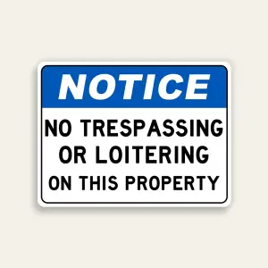 Notice – No Trespassing or Loitering on This Property Sign