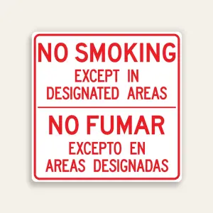 No Smoking Except in Designated Areas – Bilingual English & Spanish Sign