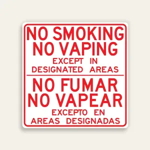 No Smoking No Vaping Except in Designated Areas – Bilingual Sign