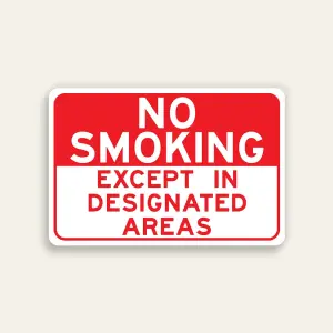 No Smoking Except in Designated Areas Sign – All Red Text