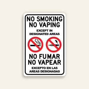 No Smoking No Vaping Except in Designated Areas – Bilingual with Dual Icons Sign