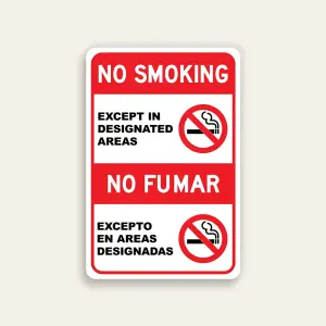 No Smoking No Fumar bilingual paired module red header white panel prohibition icon vertical Maxmetal panel Los Angeles
