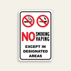 No Smoking No Vaping Except in Designated Areas – Icon-First Sign