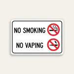 No Smoking No Vaping sign black text dual red prohibition icons white background black border symmetrical horizontal Maxmetal panel Los Angeles