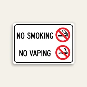 No Smoking No Vaping sign black text dual red prohibition icons white background black border symmetrical horizontal Maxmetal panel Los Angeles
