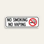 No Smoking No Vaping sign black text red prohibition symbol white background black border slim horizontal Maxmetal panel Los Angeles