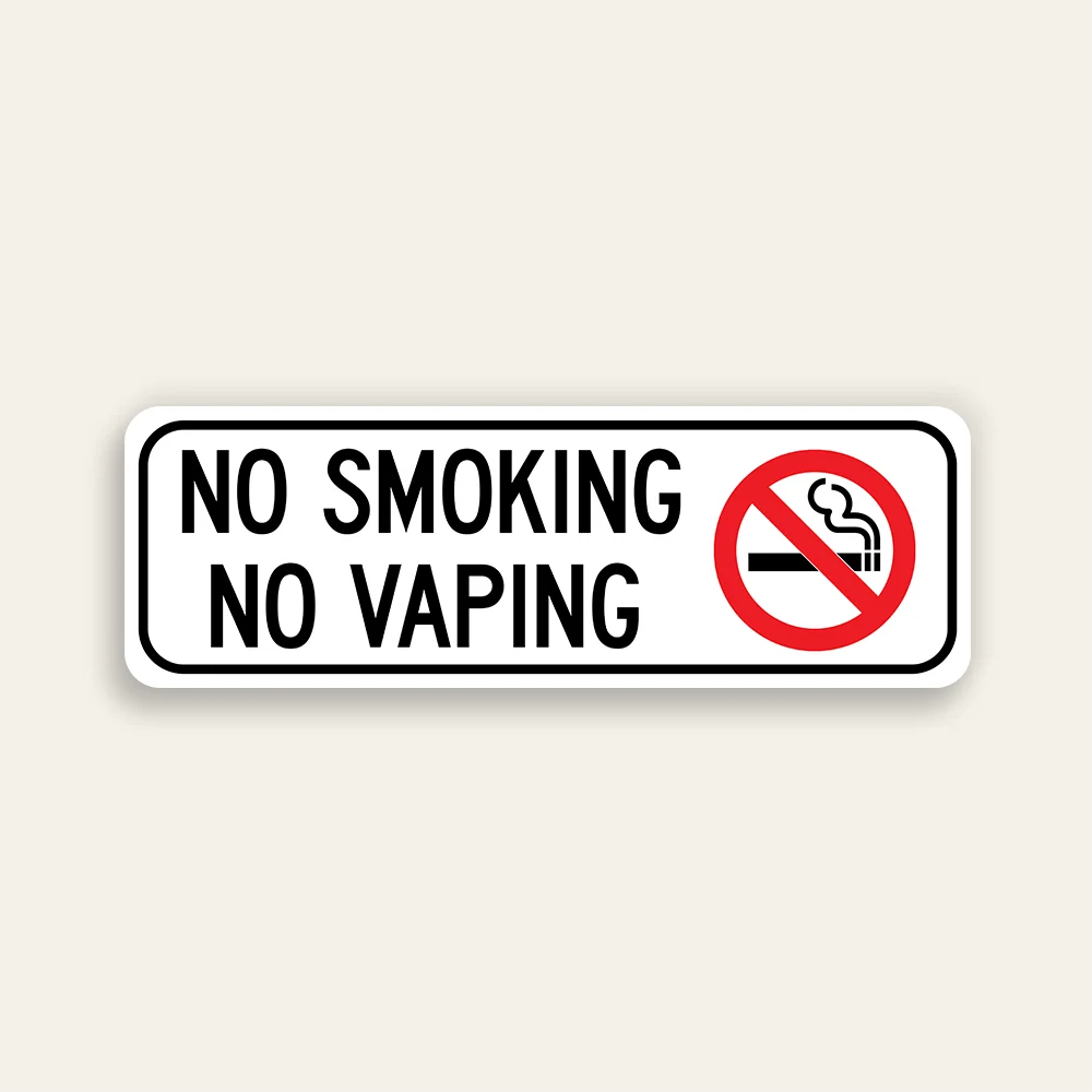No Smoking No Vaping sign black text red prohibition symbol white background black border slim horizontal Maxmetal panel Los Angeles