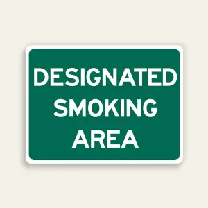 Designated Smoking Area sign bold white text full dark green background horizontal Maxmetal panel Los Angeles