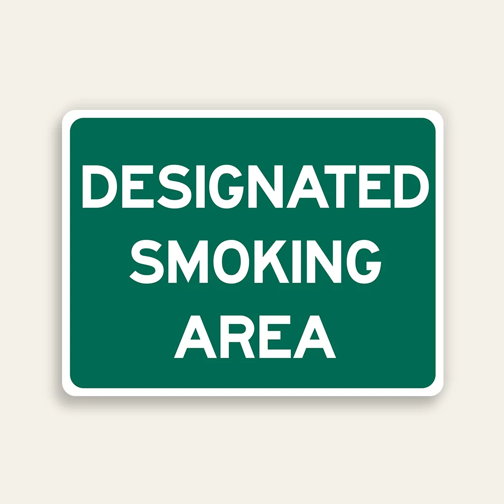 Designated Smoking Area sign bold white text full dark green background horizontal Maxmetal panel Los Angeles