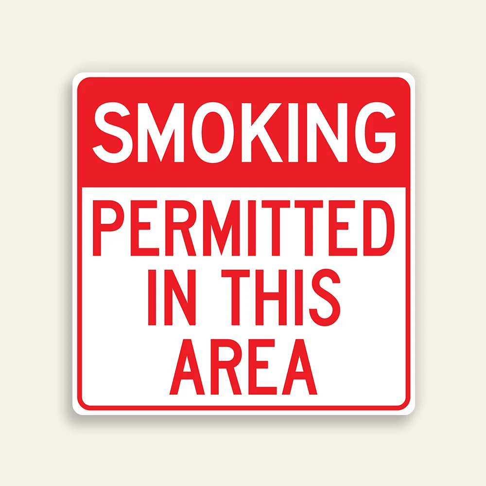 Smoking Permitted in This Area sign bold red header white text red permission text white background square Maxmetal panel Los Angeles