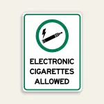 Electronic Cigarettes Allowed sign green circle vaping device icon bold black text white background green border vertical Maxmetal panel Los Angeles