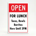 Custom open sign A-frame panel with bold red header and white customizable lower section for Los Angeles restaurant retail store or service business